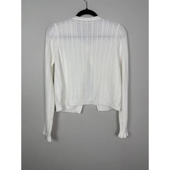 Anthropologie NWT Women’s Pointelle Rosette Crew Neck Cardigan Sweater size M - Picture 7 of 7